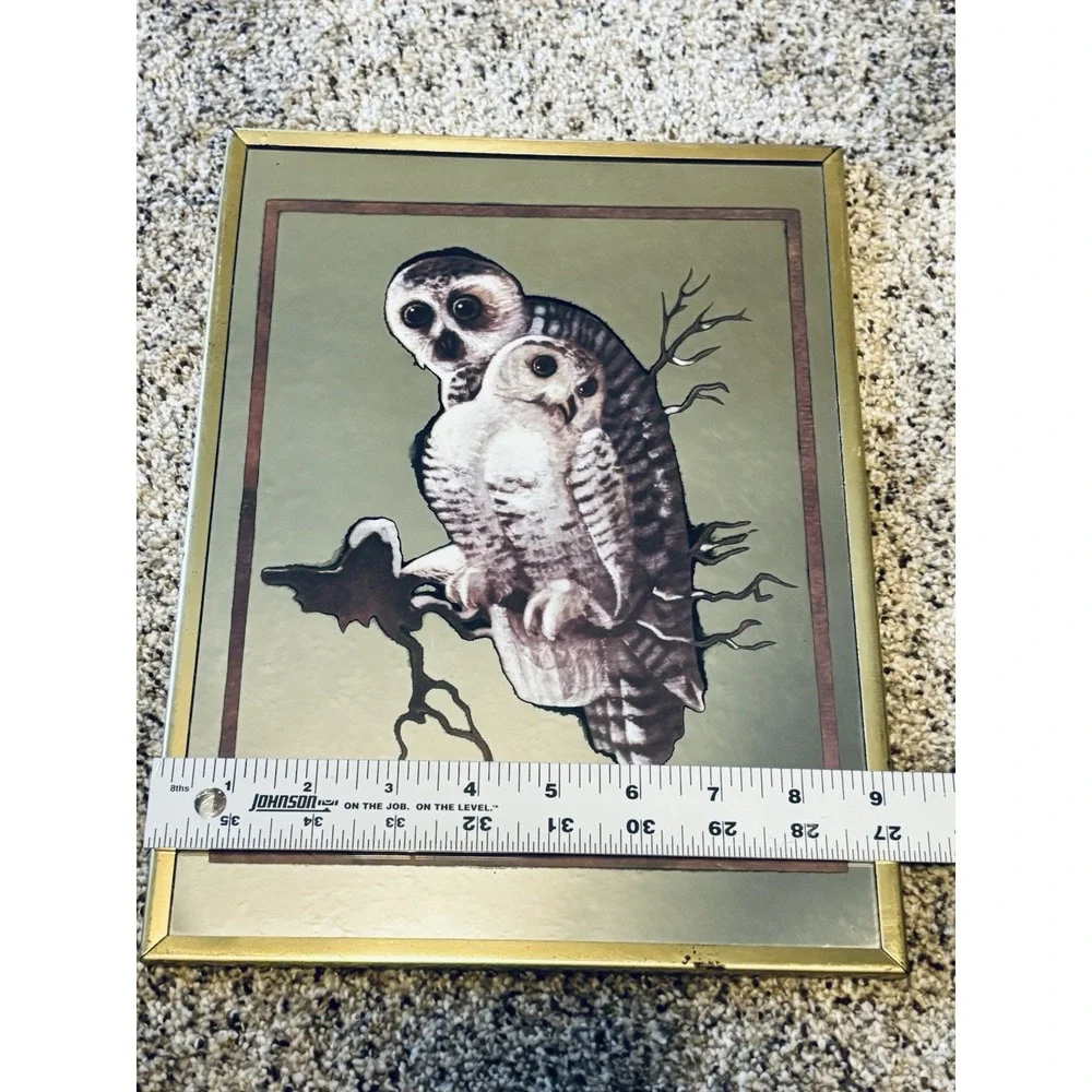 Vintage Snowy Owl‎ Wall Mirror Brytone 2D Etched Glass Art Retro MCM